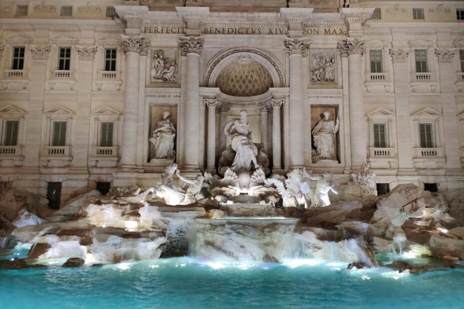 the famous trevi fountain in rome italy at nighttime